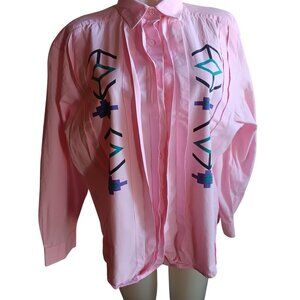 Vintage 80's Wrangler Womens XL Pink Button-Up Shirt Geometric Pattern Design